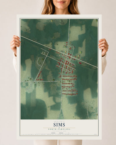 Map of Sims, North Carolina, 24 x 36 inch unframed archival matte print