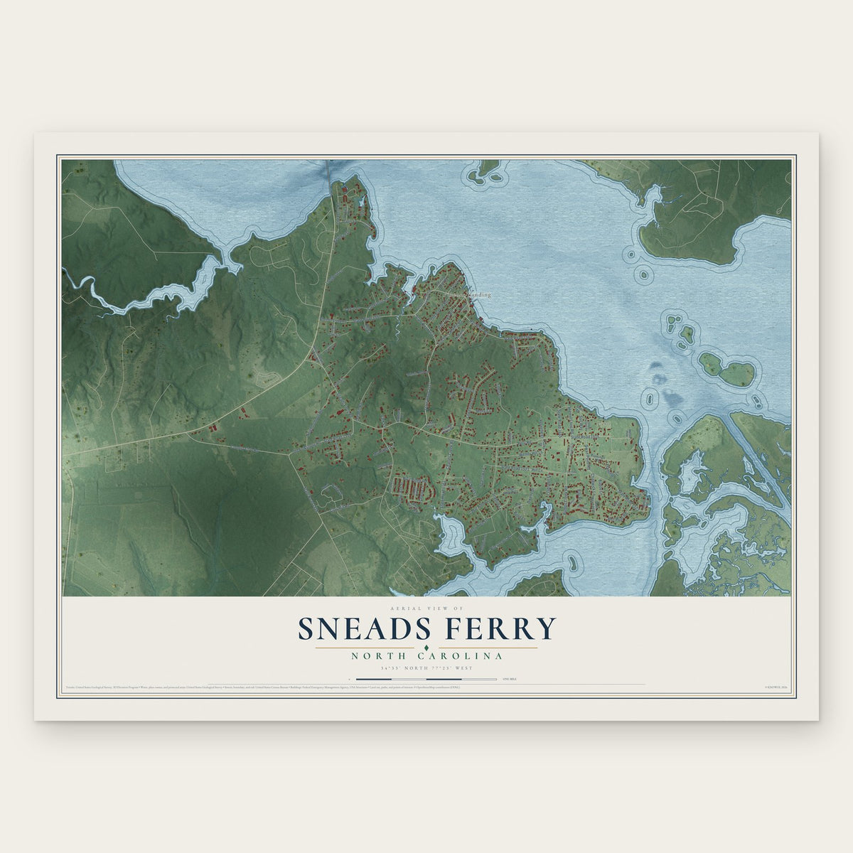 Sneads Ferry, North Carolina map print, the full design