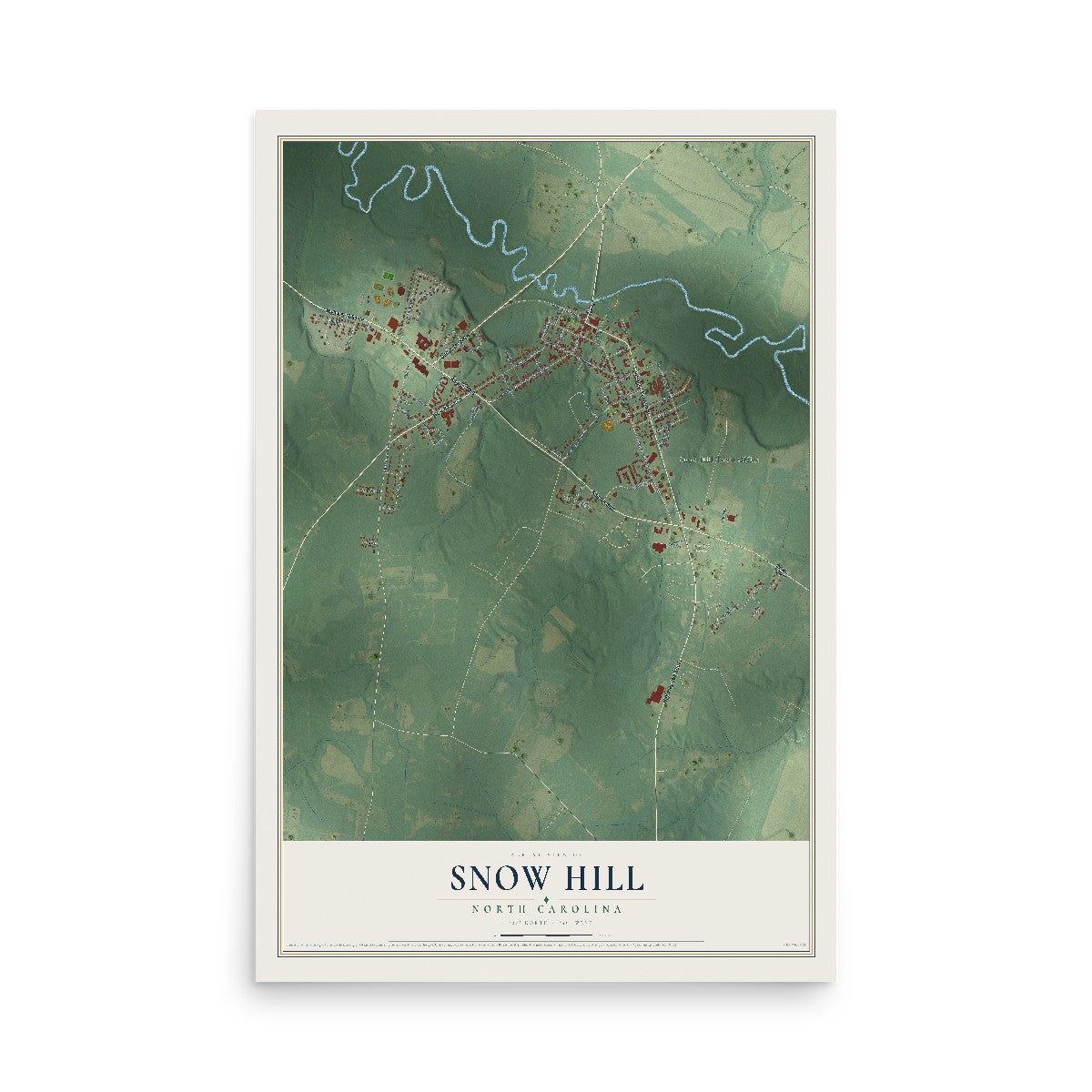 Map of Snow Hill, North Carolina, 12 x 18 inch unframed archival matte print