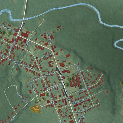 Second close-up of the map of Snow Hill, North Carolina print showing more streets and buildings