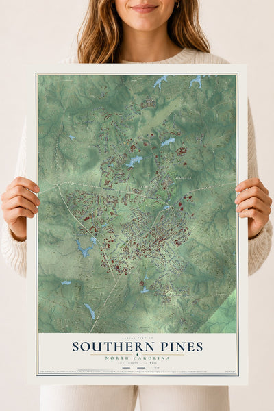 Map of Southern Pines, North Carolina, 18 x 24 inch unframed archival matte print