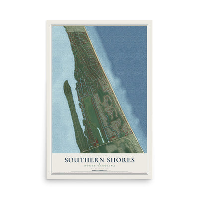 Map of Southern Shores, North Carolina, 12 x 18 inch unframed archival matte print