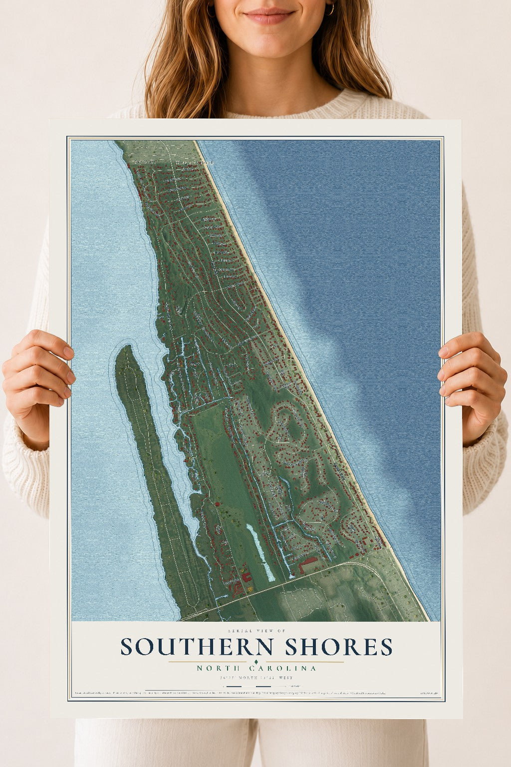 Map of Southern Shores, North Carolina, 18 x 24 inch unframed archival matte print