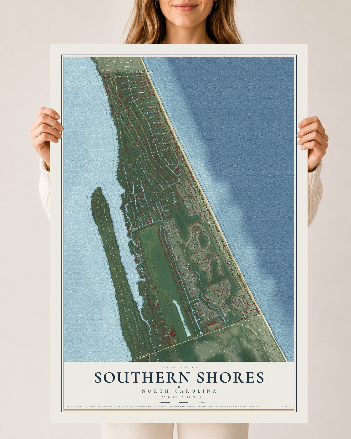 Map of Southern Shores, North Carolina, 24 x 36 inch unframed archival matte print