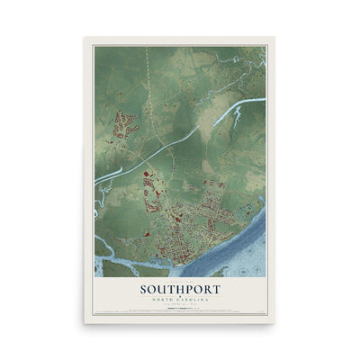 Map of Southport, North Carolina, 12 x 18 inch unframed archival matte print