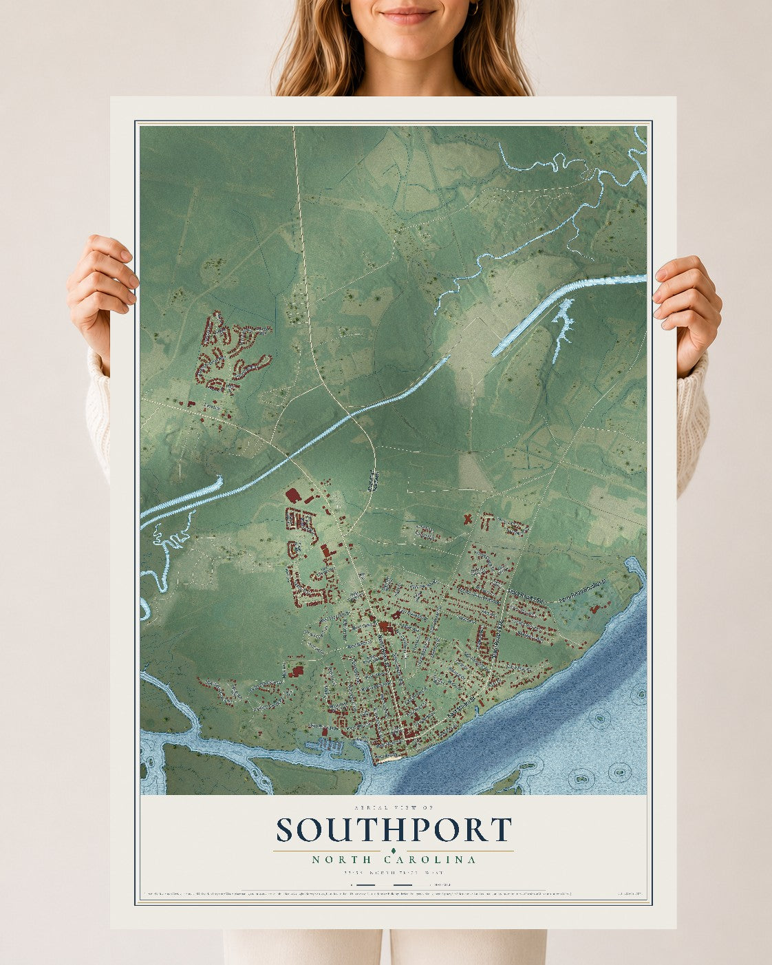 Map of Southport, North Carolina, 24 x 36 inch unframed archival matte print