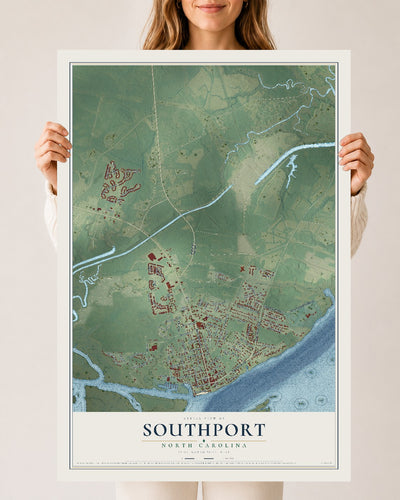 Map of Southport, North Carolina, 24 x 36 inch unframed archival matte print