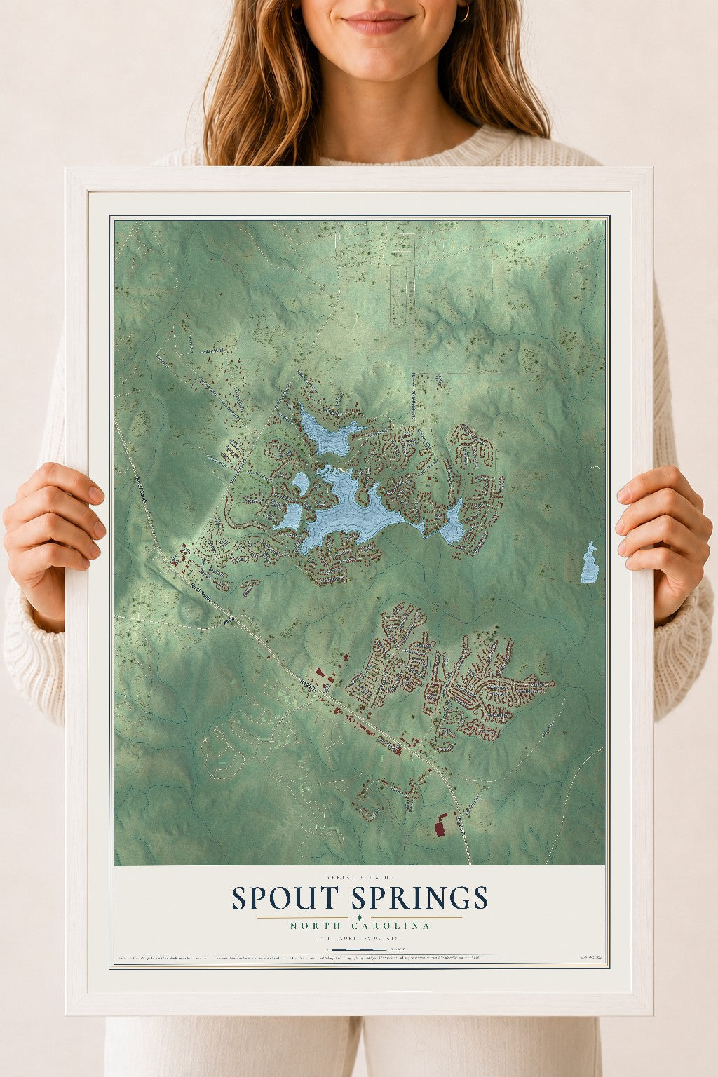 Map of Spout Springs, North Carolina, 18 x 24 inch print in a white wood frame