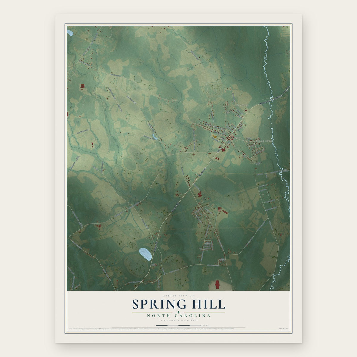 Spring Hill, North Carolina map print, the full design