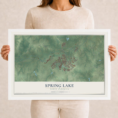 Map of Spring Lake, North Carolina, 12 x 18 inch print in a white wood frame