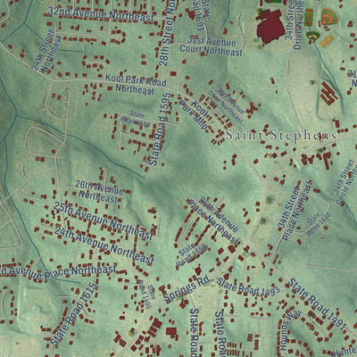 Close-up of the map of St. Stephens, North Carolina print showing street and building detail