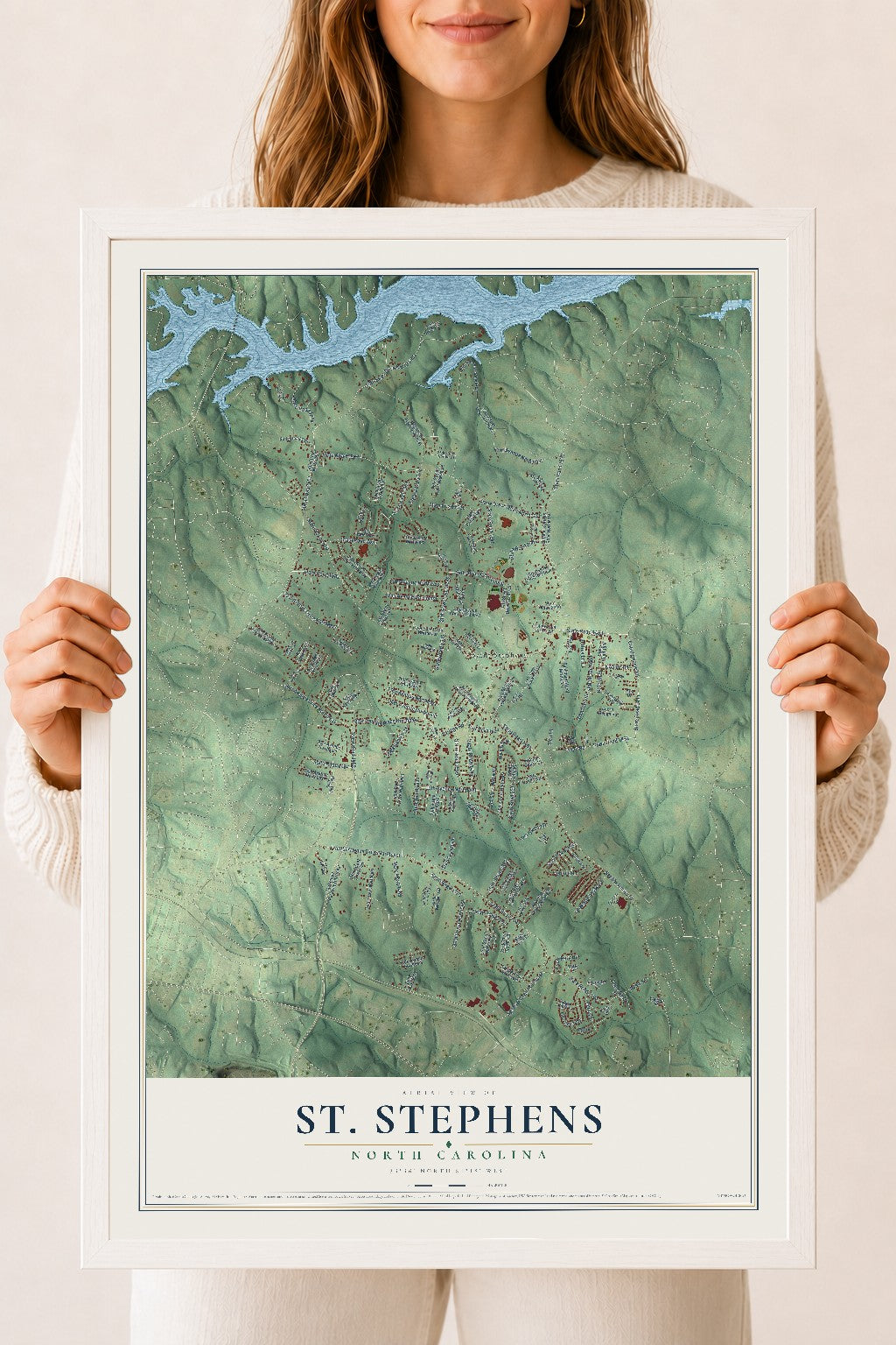 Map of St. Stephens, North Carolina, 18 x 24 inch print in a white wood frame