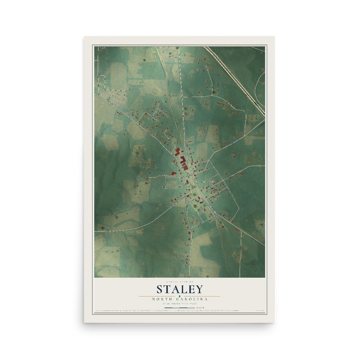 Map of Staley, North Carolina, 12 x 18 inch unframed archival matte print