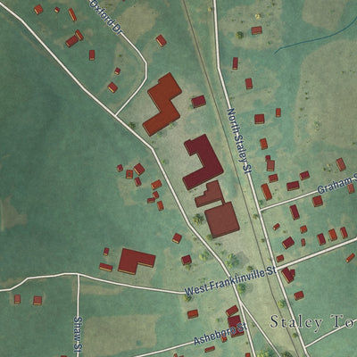Second close-up of the map of Staley, North Carolina print showing more streets and buildings