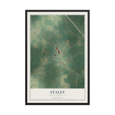 Map of Staley, North Carolina, 12 x 18 inch print in a black wood frame