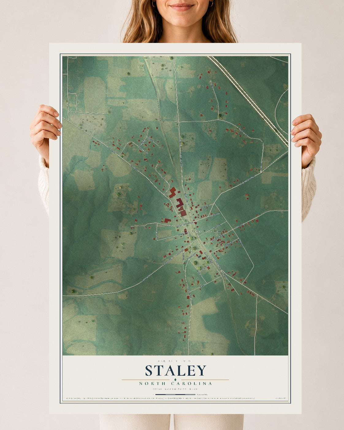 Map of Staley, North Carolina, 24 x 36 inch unframed archival matte print
