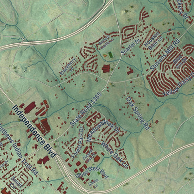 Second close-up of the map of Stallings, North Carolina print showing more streets and buildings