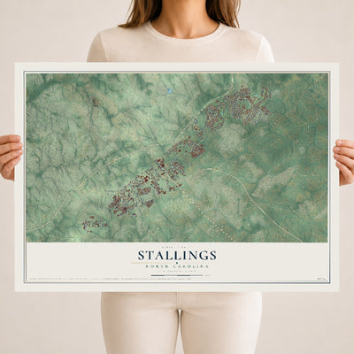 Map of Stallings, North Carolina, 18 x 24 inch unframed archival matte print