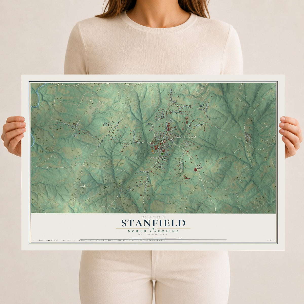 Map of Stanfield, North Carolina, 12 x 18 inch unframed archival matte print