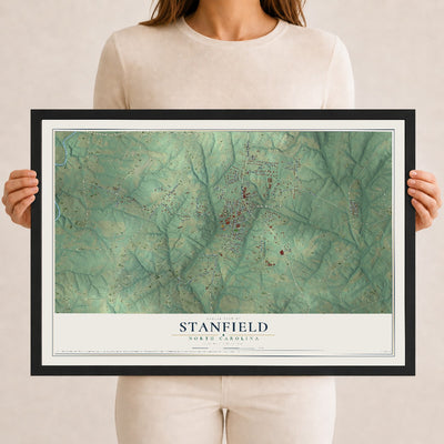 Map of Stanfield, North Carolina, 12 x 18 inch print in a black wood frame