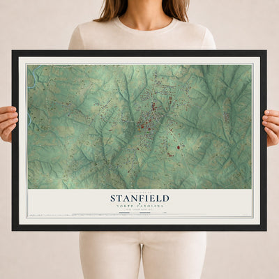 Map of Stanfield, North Carolina, 18 x 24 inch print in a black wood frame