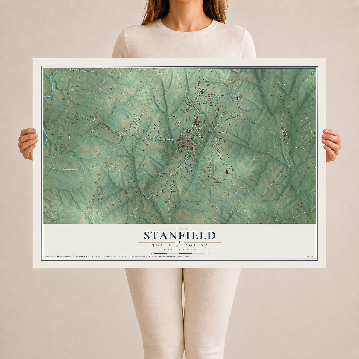 Map of Stanfield, North Carolina, 24 x 36 inch unframed archival matte print