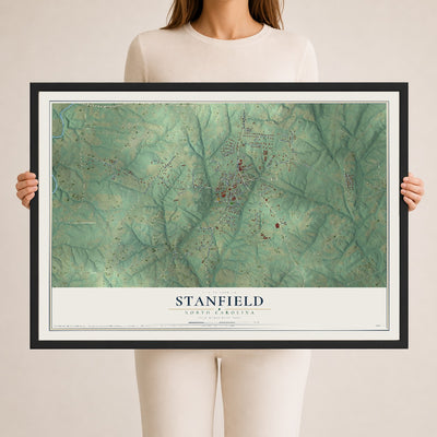 Map of Stanfield, North Carolina, 24 x 36 inch print in a black wood frame