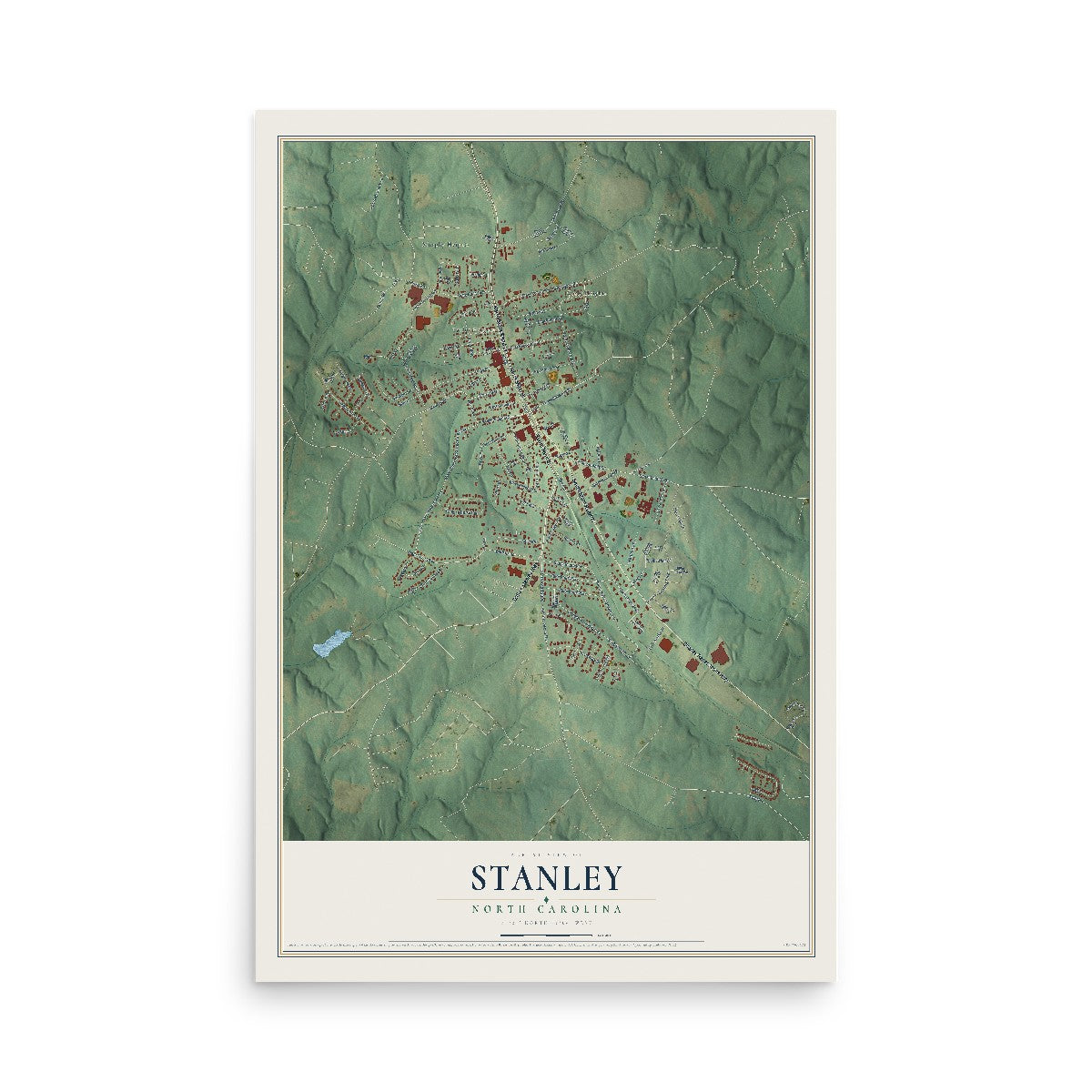 Map of Stanley, North Carolina, 12 x 18 inch unframed archival matte print
