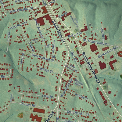 Close-up of the map of Stanley, North Carolina print showing street and building detail
