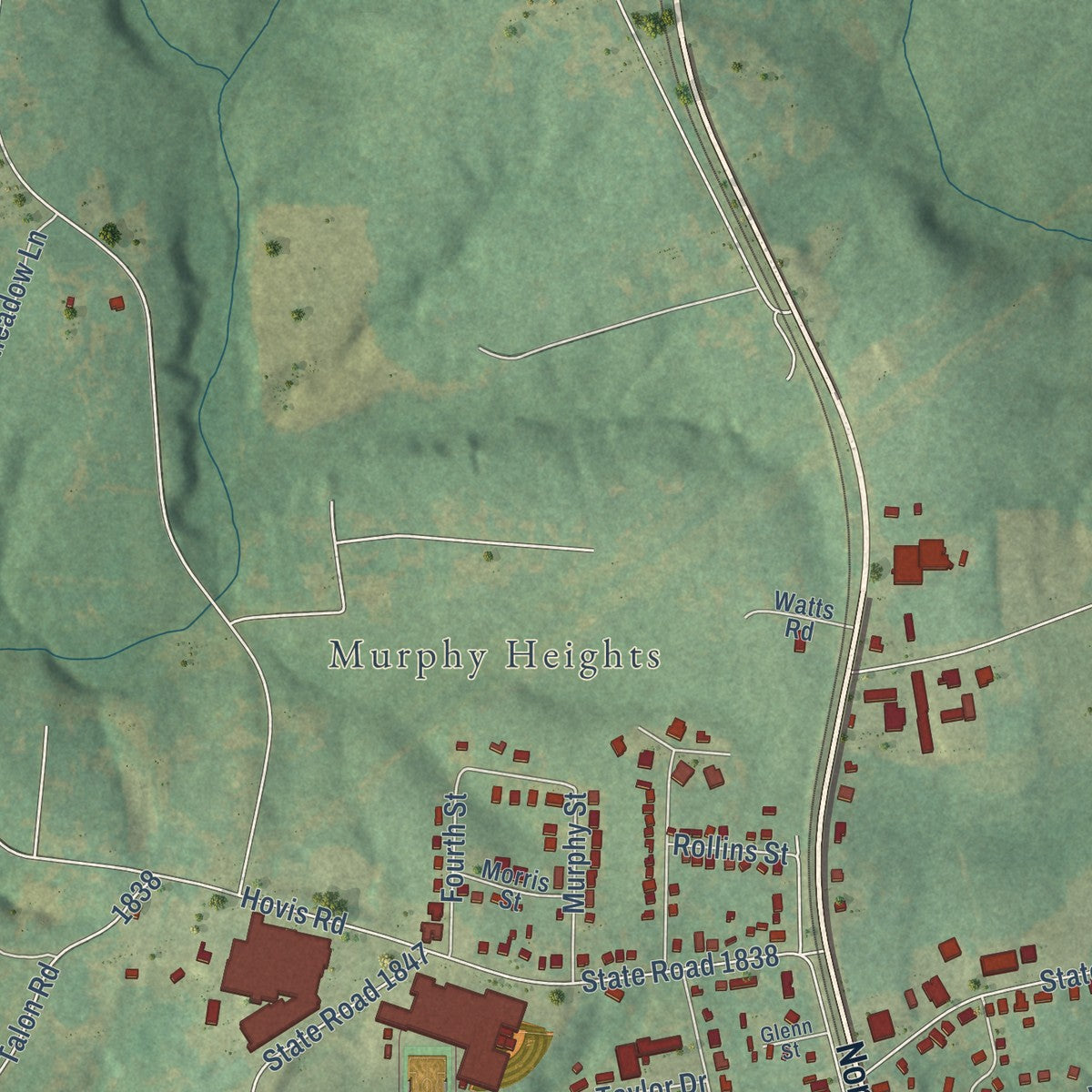 Second close-up of the map of Stanley, North Carolina print showing more streets and buildings