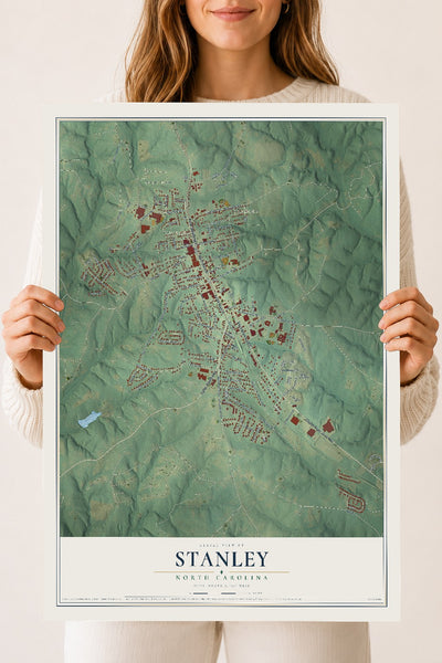Map of Stanley, North Carolina, 18 x 24 inch unframed archival matte print