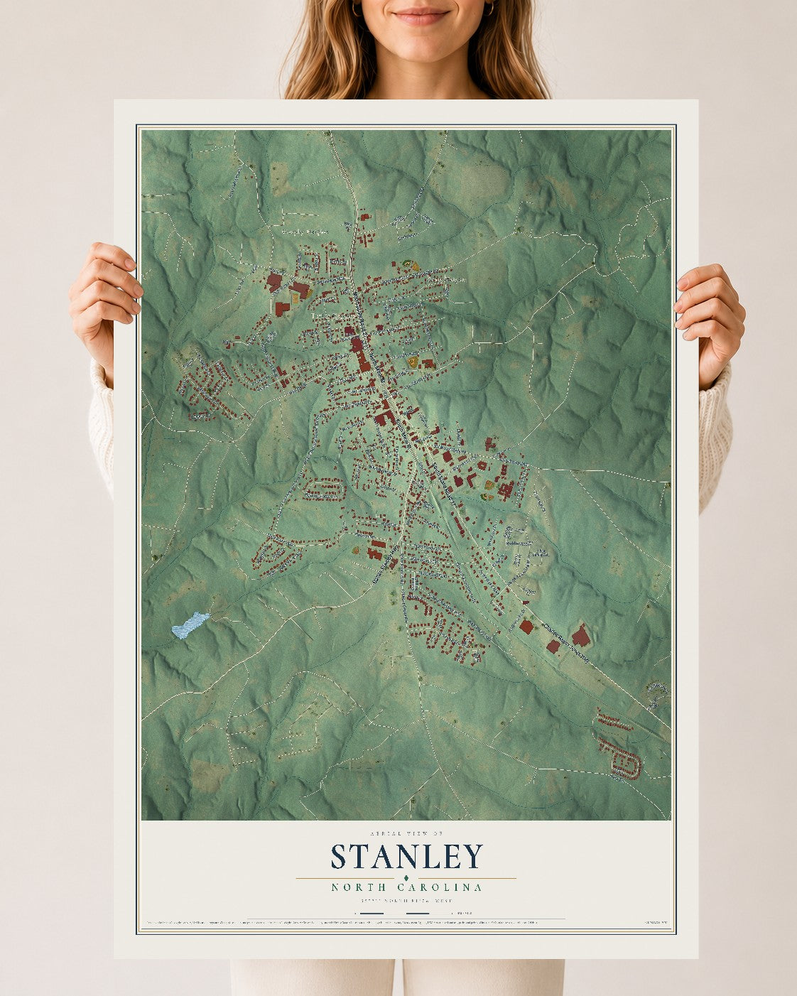 Map of Stanley, North Carolina, 24 x 36 inch unframed archival matte print