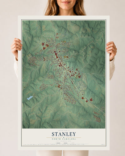 Map of Stanley, North Carolina, 24 x 36 inch unframed archival matte print