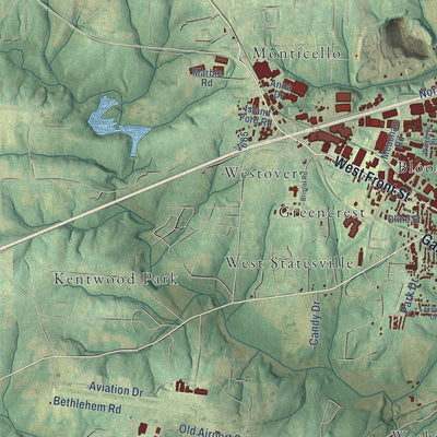 Second close-up of the map of Statesville, North Carolina print showing more streets and buildings
