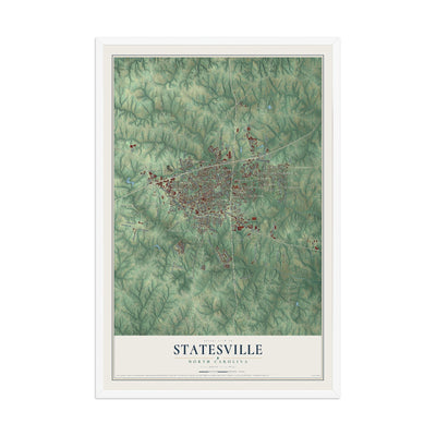 Map of Statesville, North Carolina, 12 x 18 inch print in a white wood frame
