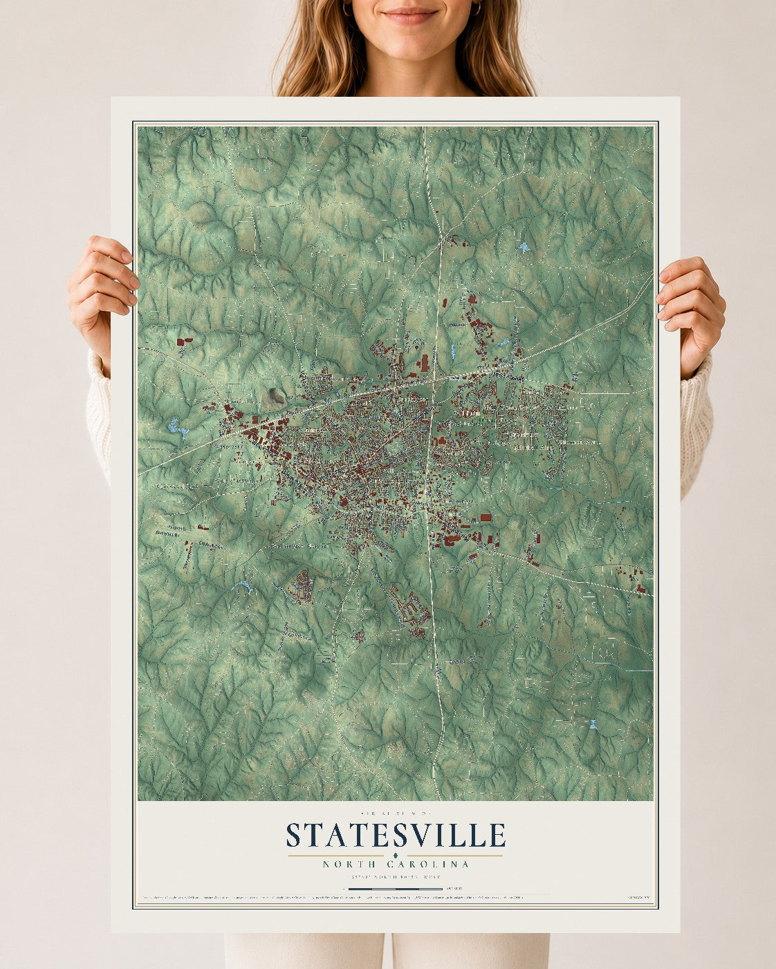 Map of Statesville, North Carolina, 24 x 36 inch unframed archival matte print