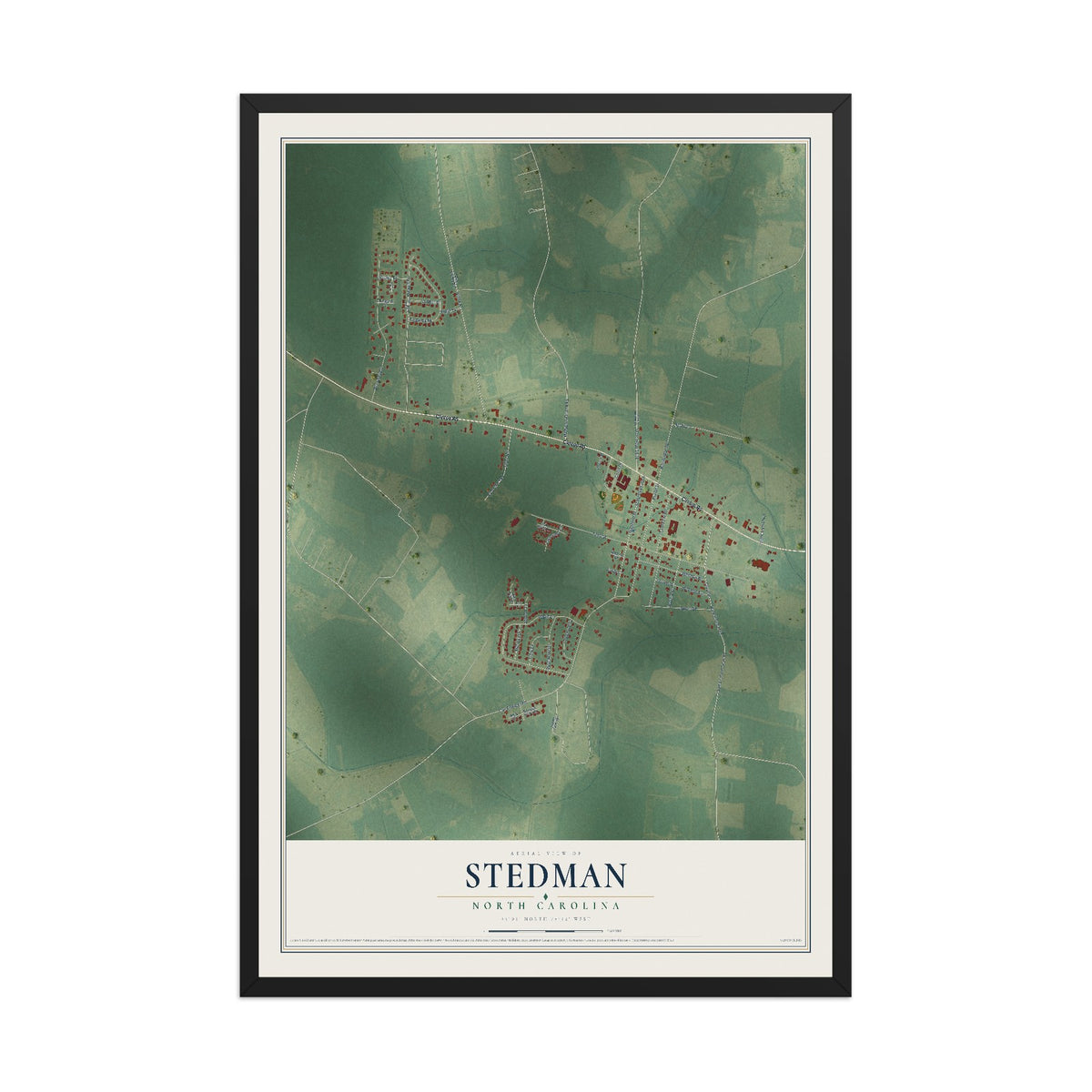 Map of Stedman, North Carolina, 12 x 18 inch print in a black wood frame