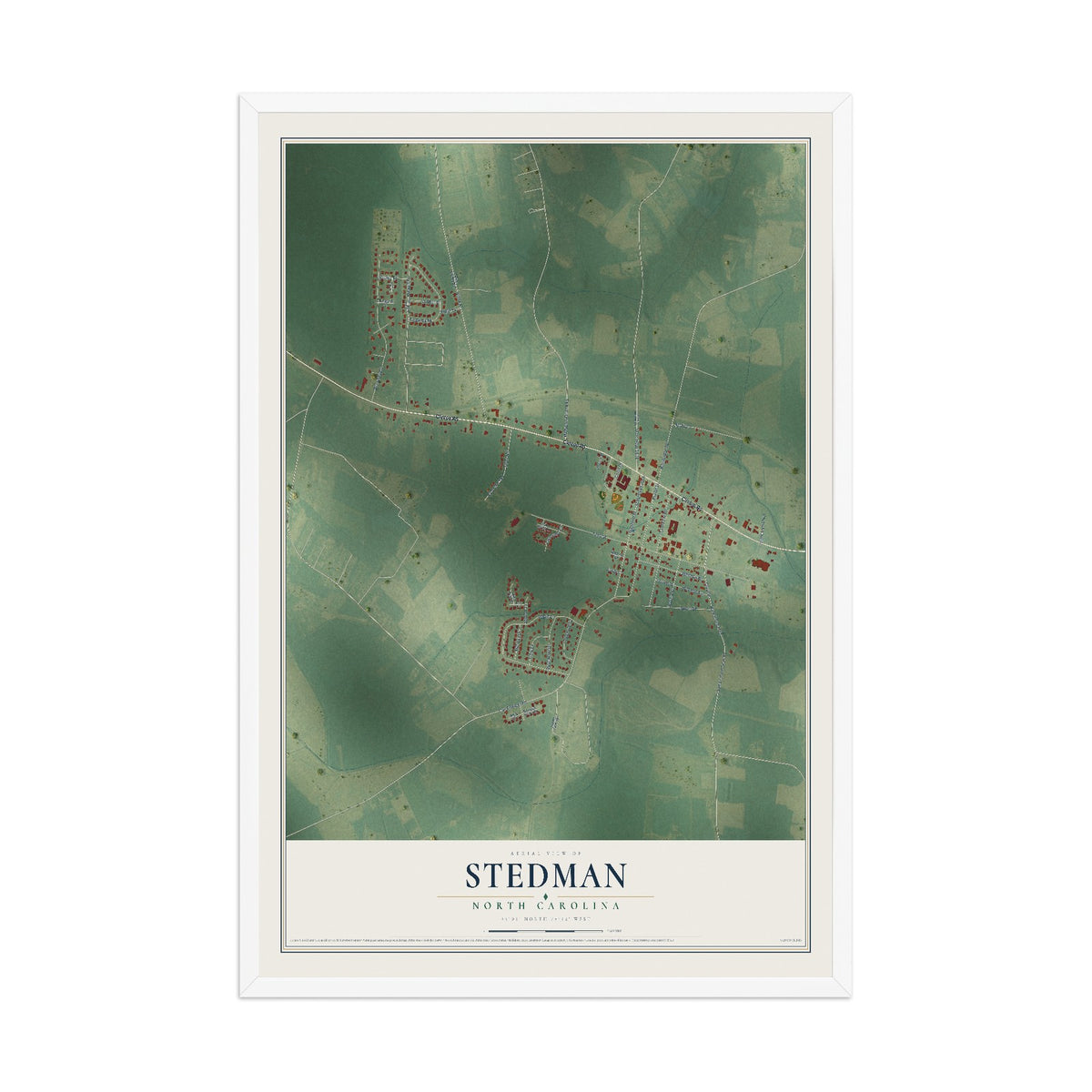 Map of Stedman, North Carolina, 12 x 18 inch print in a white wood frame