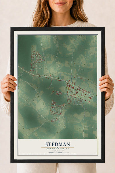Map of Stedman, North Carolina, 18 x 24 inch print in a black wood frame