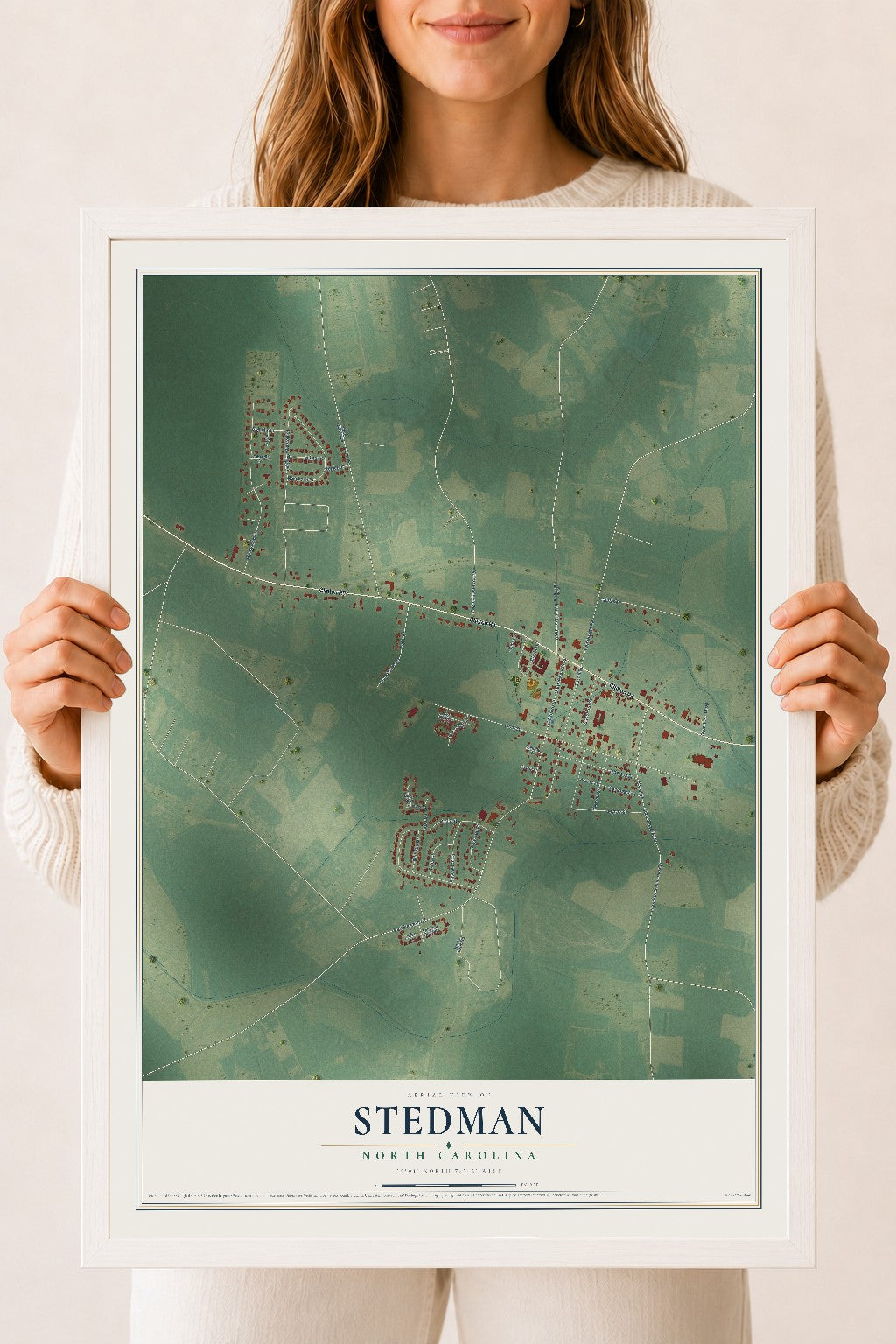 Map of Stedman, North Carolina, 18 x 24 inch print in a white wood frame