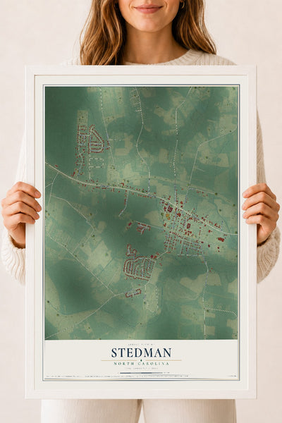 Map of Stedman, North Carolina, 18 x 24 inch print in a white wood frame