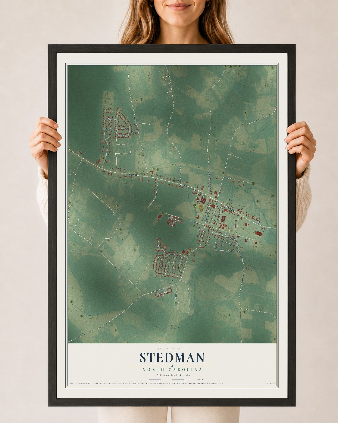 Map of Stedman, North Carolina, 24 x 36 inch print in a black wood frame