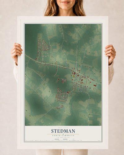 Map of Stedman, North Carolina, 24 x 36 inch print in a white wood frame