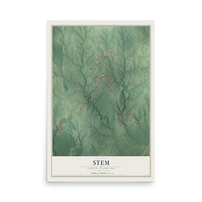 Map of Stem, North Carolina, 12 x 18 inch unframed archival matte print