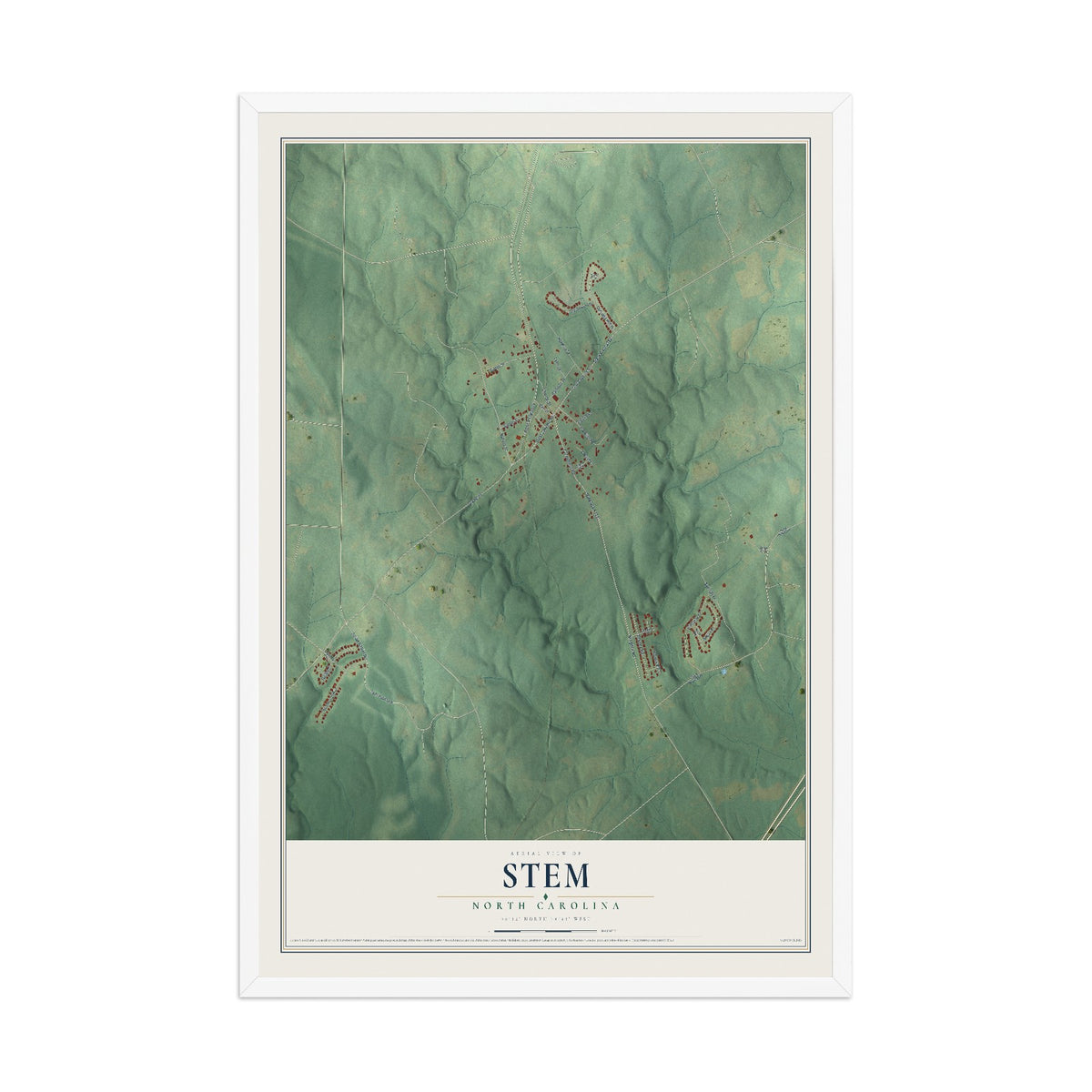Map of Stem, North Carolina, 12 x 18 inch print in a white wood frame