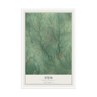 Map of Stem, North Carolina, 12 x 18 inch print in a white wood frame