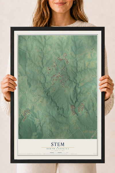 Map of Stem, North Carolina, 18 x 24 inch print in a black wood frame