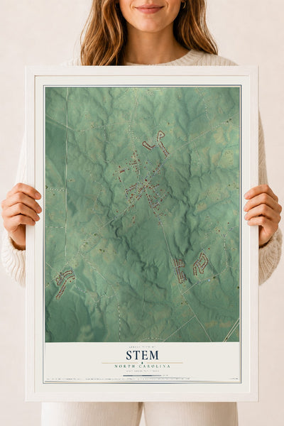 Map of Stem, North Carolina, 18 x 24 inch print in a white wood frame