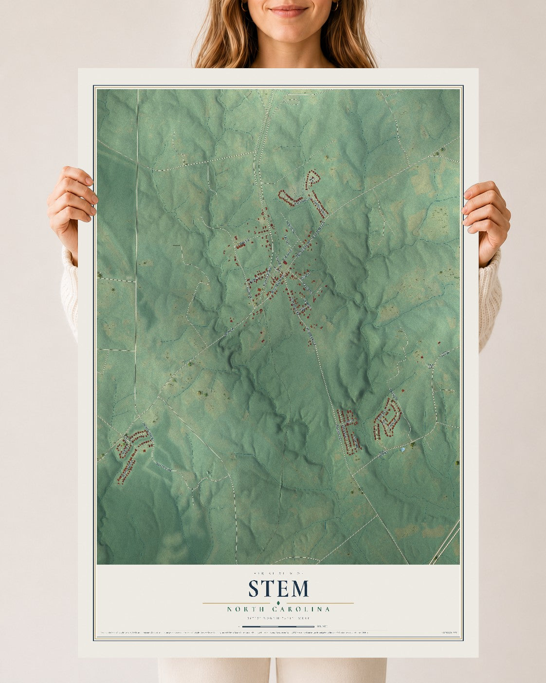 Map of Stem, North Carolina, 24 x 36 inch unframed archival matte print