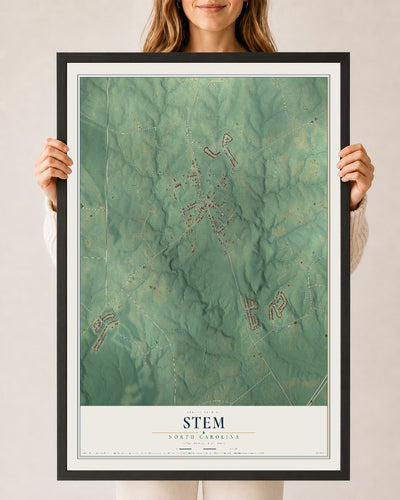Map of Stem, North Carolina, 24 x 36 inch print in a black wood frame
